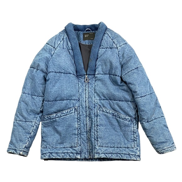 ZARA Man Indigo Denim Kimono Puffer Coat - Picture 2 of 12